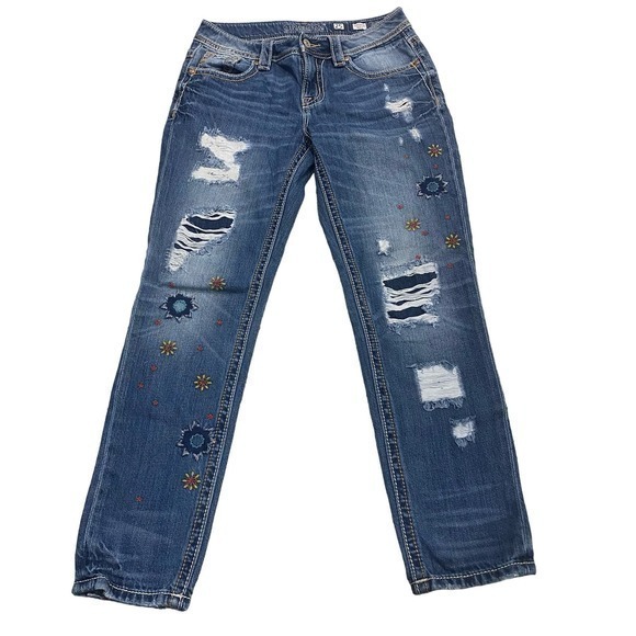 Miss Me Women's‎ Embroidered Ankle Boyfriend Denim Jeans Size 25 - Picture 2 of 10